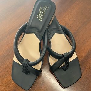 NWT -FRANCO SARTO BLACK LEATHER, BLOCK HEELED SANDALS